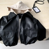  MQTIME  -  Coat Spring and Summer New Childrens Clothing Korean Style Boys and Girls Fashion Casual Hooded Leather Coat Simple