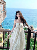 MQTIME  -  Dresses Women Floral Printed Ruffles Elegant Holiday Beach Wedding Party Cocktail Dress Backless Fairy Princess