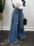 MQTIME  -  Vintage Blue Baggy Flared Jeans Women Y2k 2000s Wide Leg Denim Trousers Grunge Punk Oversized Casual Jeans Streetwear