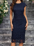 MQTIME  -  Femme Elegant Lace Dress Round Neck High Waist Party Dresses Short Sleeve Slim Fit Romantic Evening Vestidos Sexy Pencil Dresses