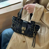 MQTIME  -  Retro Metal Rivet Buckle Lock Y2K Fashion Handbag Wallet Phone Storage Bag Crossbody Bags Shoulder Bag Purse Woman Bags
