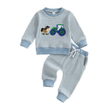 MQTIME  -  Cute Toddler Boy Autumn Apparel Set with Adorable Animal Embroidery Striped Pullover and Elastic Waist Pants - 2 Piece Outfit