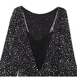 MQTIME  -  Casual Black Polka Dot Printed Mini Vestido Women Round Neck Long Sleeve Pleated A-line High Waist Dresses Lady Street Wear
