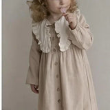  MQTIME  -  New Autumn Children Clothes 2-6 Yrs Baby Girl Party Dress Long Sleeved Cotton Solid Color Kids Princess Dresses