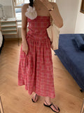 MQTIME  -  Vintage Plaid Dress Women Sexy A Line Midi Dresses Korean Split Slash Neck Slim Sundress Vestidos