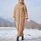 MQTIME  -  Women's Sweater Winter High Neck Solid Color Turtleneck Pullover Twisted Loose Knitted Sweater Long Dress Sweater for Female New