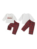 MQTIME  -  Children s Autumn 2-Piece Outfit with Long Sleeve Truck Embroidered Top and Plaid Pants Set O Neck Design for Boys