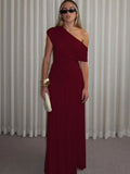 MQTIME  -  Women Navy Blue Asymmetrical One Shoulder Maxi Dress Elegant Chic  Formal Evening Gown Women's Wedding Party Long Dresses