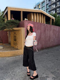  MQTIME  -  Y2K Stylish Streetwear Faux Two-Piece Splicing Design Loose Fit Versatile Straight Cut Cropped Trousers