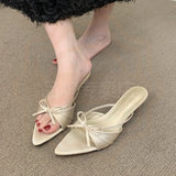 MQTIME  -  New Arrival Women's Shoes Exquisite Bow Pointed Head Mules for Woman Elegant French Casual Shoes Designer Shoes Zapatos De Mujer