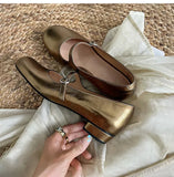 MQTIME  -  Gold Silver Ballet Flats for Women Round Toe Soft Sole Single Strap Flat Shoes Comfortable Lightweight Design
