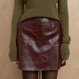 MQTIME  -  Women's Vintage Leather Skirts Fashion Brown High Waist New Skirts Elegant Commuting Party Chic Autumn Female Skirts