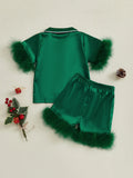 MQTIME  -  Girls Summer Pajama Sets with Short Sleeve Lapel Button Up Plush Cuff Shirt and Shorts for Comfortable Sleepwear
