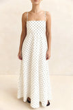 MQTIME  -  Women's Summer Slip Dress Dot Print Sleeveless Spaghetti Strap Backless Long A Line Dress with Pockets