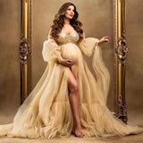 MQTIME  -  Gold Prom Maternity Dresses Women Sequin Sweetheart Pregnancy Photography Party Gown Split Maternity Robes Photos Customized