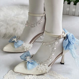 MQTIME  -  Lolita Cosplay High Heel Women Y2K Heels Blue Bow Women's Wedding Shoes Bridal Point Heel Dress Shoes Elegant Princess Shoes