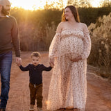  MQTIME  -  Elegant Maternity Dress With Floral Chiffon One Shoulder Stretch Enlarged Size Pregnant Women Photography Dress