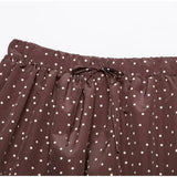 MQTIME  -  Brown Polka Dot Bubble Shorts Women Elastic Drawstring Waist Loose Flowy Puffy Short Pants Summer Holiday Weekend Shorts