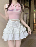 MQTIME  -  French Style White Mini Skirts Holiday Casual Kawaii High Waist A-line Skirt Sweet Girl Kpop Y2k Skirt for Women Summer