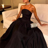 MQTIME  -  Satin Black Pleated Party Dress Fashion Women's Strapless High Waist Robe Dress Casual Backless Slim Fit Swing Banquet Dresses