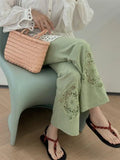 MQTIME  -  Pants 2025 New Hollow Embroidery Breathable French Style Flare Pants Women's Holiday Casual Pants
