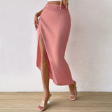 MQTIME  -  2024 Spring/Summer New Sexy Split Irregular Temperament Commuting Fashion Pink Elegant Fold Wrapped Hip Skirts for Women YSQ30