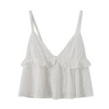  MQTIME  -  y2k Women Ruffle Tops Summer Clothes Solid Color V Neck Hollowed Flower Spaghetti Strap Backless Camisole Streetwear
