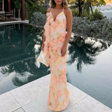 MQTIME  -  Cute Casual Suspender Yacht Dresses Female Clothes Backless Formal Evening Dress Summer Ruffle Print Low Cut Sexy Holiday Dress