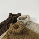 MQTIME  -  2025 New Korean Boutique Turtleneck Knitted Kids Sweaters Pit Stripe Bottoming Sweatershirts for Boys and Girls