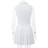 MQTIME  -  White Pleated Dress Sets for Women Sexy V-neck Vest and Skirt Two Piece Sets Summer Club Party Outfits 2024 Summer Streetwear