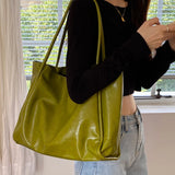 MQTIME  -  Trendy Large Capaci Soft Leather Tote Bag Women's Commuter oulder Bag Laptop Bag Handbag Magnetic Bule Closure Pure Color
