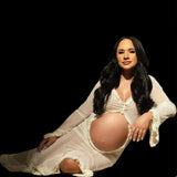 MQTIME  -  Maternity Dress Gown For Photo Shoot Sexy Transparent Ruffle Pregnant Woman Belly Hollowed Out Baby Shower Dress