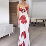 MQTIME  -  Sexy V Neck Stereoscopic Chest Floral Sling Dress Women Party Slim Polka Dots Bodycon Dress Sleeveless Summer Beach Long Dresses