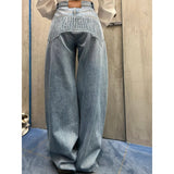 MQTIME  -  Unisex Jeans Autumn Women's Wasteland Style Jeans Retro Letter Embossed Loose Slim Fit Floor Grazing Barrel Denim Pants