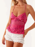 MQTIME  -  Summer Pink Sequin Bandage Crop Tops Women Sexy Halter Sleeveless Backless Cami Tanks Y2k Vintage High Street Tops 2025 New