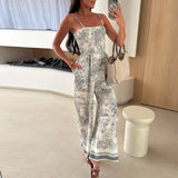 MQTIME  -  Spring Summer Hollow Out Sling Jumpsuit Women Fashion Floral Print Wide Leg Playsuit Romper Sexy Sleeveless Office Overalls
