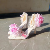 MQTIME  -  High Heels for Women Pink Rose Bridal Wedding Heels Y2K Heels Lolita Cosplay Y2K Accessories Elegant Pearl Lolita Pink Shoes