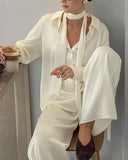 MQTIME  -  woman 2 piece set outfit Long-sleeved loose shirt and trousers two-piece set