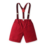 MQTIME  -  Summer Formal Plaid Suit  Boys 2Pcs Short Sleeve Shirt & Suspender Shorts Set Kids Clothes Gentleman Christmas Outfit