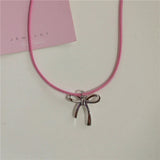 Mqtime Kpop Goth Lolita Y2K Romantic Pearl Beaded Choker Fashion Pink Black Adjustable Bow Necklace Banquet Wedding Jewelry Accessories