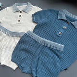 MQTIME  -  Boys Suit Spring and Summer New Children's Wear Korean Style Boys and Girls Temperament Lapel Knit T-shirt Shorts Two Sets