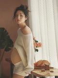 MQTIME  -   Women Photography Props White Knitted Maternity Pregnancy Full Sleeve Top with Shorts 2pcs Studio Photo Shoot Clothes
