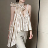 MQTIME  -  French Style Retro Silk Patchwork Lace Tops Sleeveless Vest Shirt Sexy Summer Women Pullovers Blouse