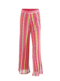 MQTIME  -  Rainbow Color Knitted Striped Pants Women Wide Leg Hollow Out Striped Loose Trousers 2025 Autumn Fashion Vacation Street Pants