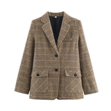  MQTIME  -  Autumn Winter Plaid Mixed Fabric Women's Blazer Jacket New Fashion Commute Long Sleeve Coat Streetwear Casual New Outerwear ﻿
