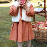  MQTIME  -  Autumn Girls Doll Collar Cotton Linen Dress New Chic Retro Loose Long-Sleeved Baby Girl Casual Party Dresses