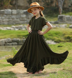 MQTIME  -  Bohemian Style Summer New Solid Color Backless Short Sleeved Ruffled Irregular Skirt Hem Fashionable and Atmospheric Dress