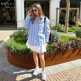 MQTIME  -  Casual Women's Colorful Stripe Shirts Loose Lapel Single Breasted Long Sleeve Female Blouse 2025 Summer Lady Chic All-match Tops