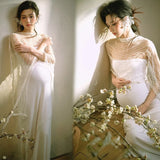 MQTIME  -   Women Maternity Dress for Photography White Elegant Tube Top Dress with Hollow Out Shawl Vintage Set for Sutido Photo Shoot