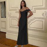  MQTIME  -  New Backless Side Pleated Solid Color Suspender Dress